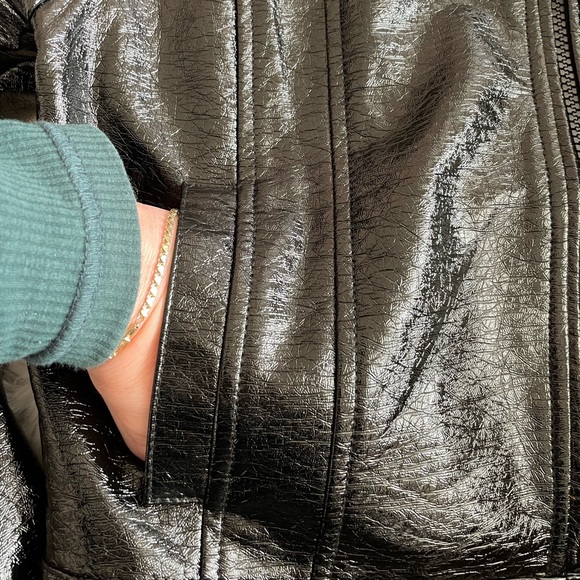 Maeve Crinkle Faux Leather Black Moto Jacket EUC - Picture 6 of 8
